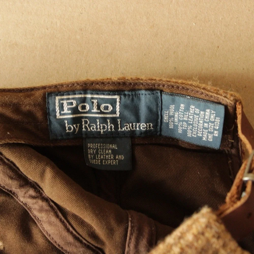 Polo Ralph Lauren Hat Men OS Brown Wool Tweed Leather Bill Adjustable Strapback